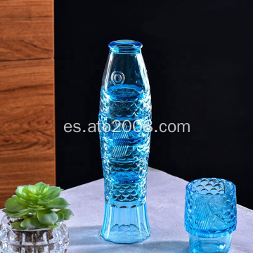 Copa de beber con forma de pescado tazas de vidrio azul cristalino